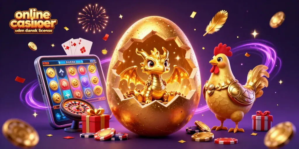 Win at online casinoer uden dansk licens with magical golden dragon and dynamic gaming elements.