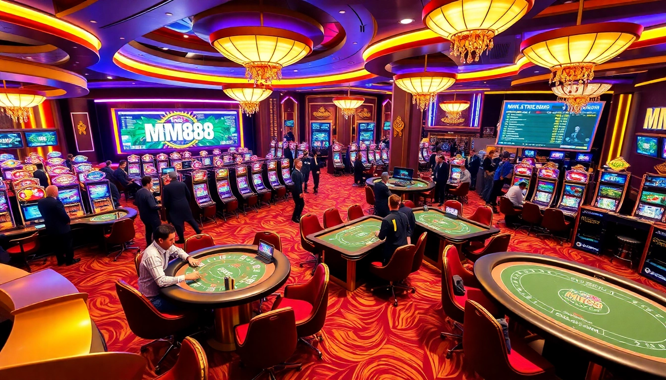 Experience the thrill of MM88 with a vibrant casino scene filled with exciting games.