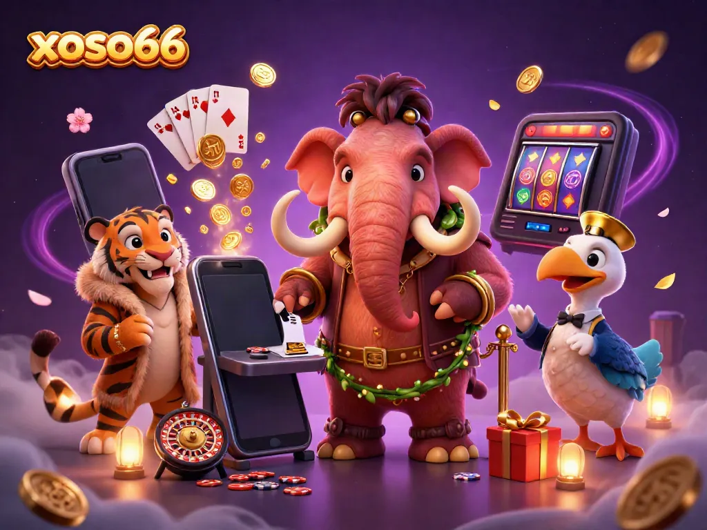 Experience the thrill of xoso66 with a vibrant scene of casino characters enjoying gaming fun.