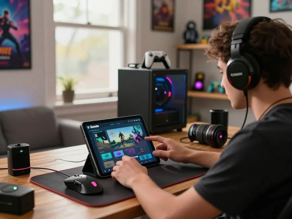 Engaging gaming player showcasing how to tải sunwin app in a cozy living room.