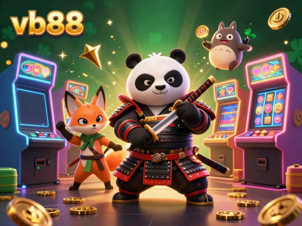 Experience exhilarating wins with vb88 in a dynamic 3D casino scene featuring samurai panda and ninja fox.