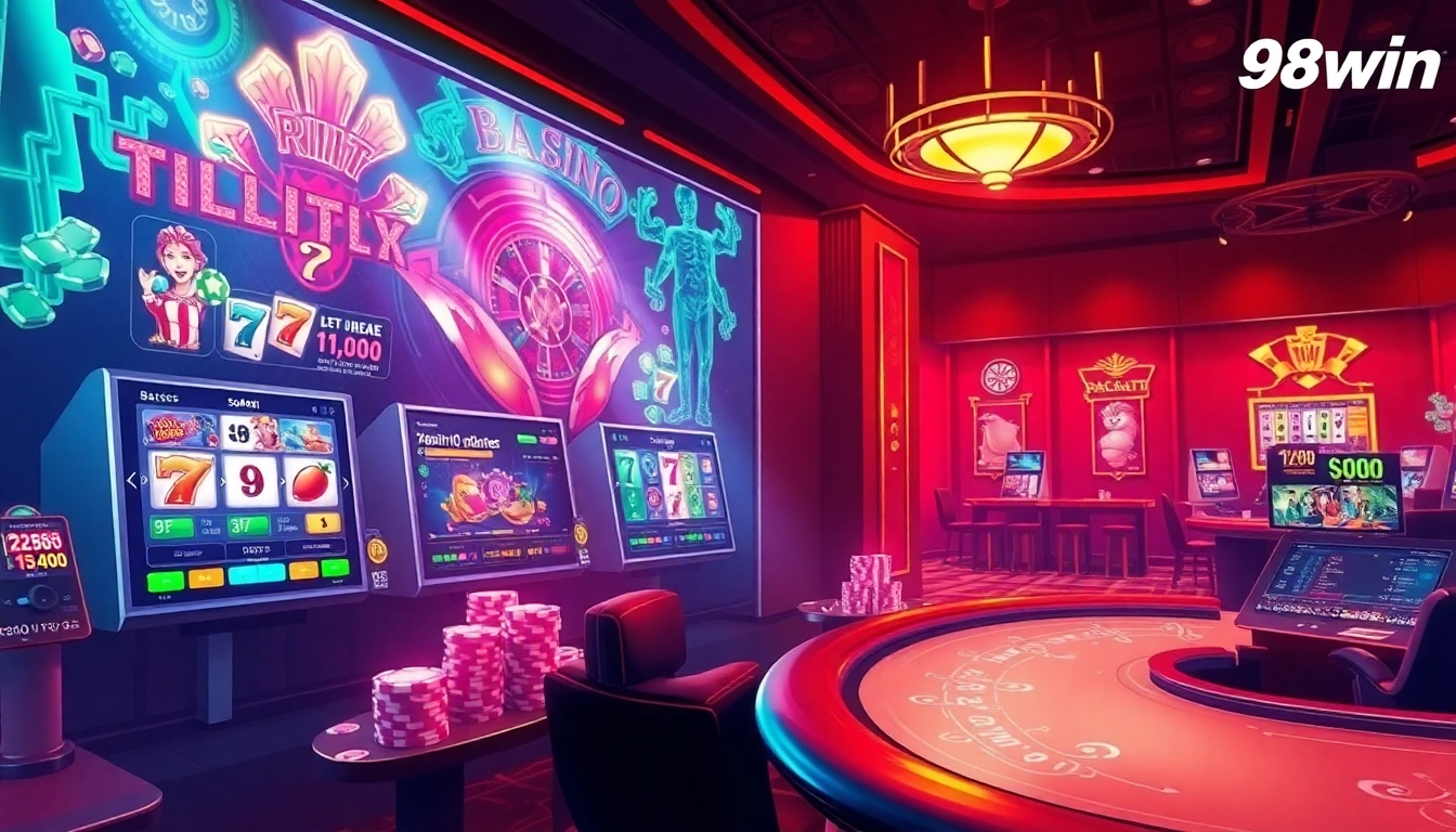 Experience the excitement of 98win's online casino with vibrant graphics and game interfaces.