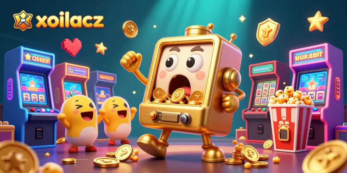 Experience the excitement of xoilacz as a golden slot machine celebrates a jackpot with pouring coins in this vibrant casino scene.