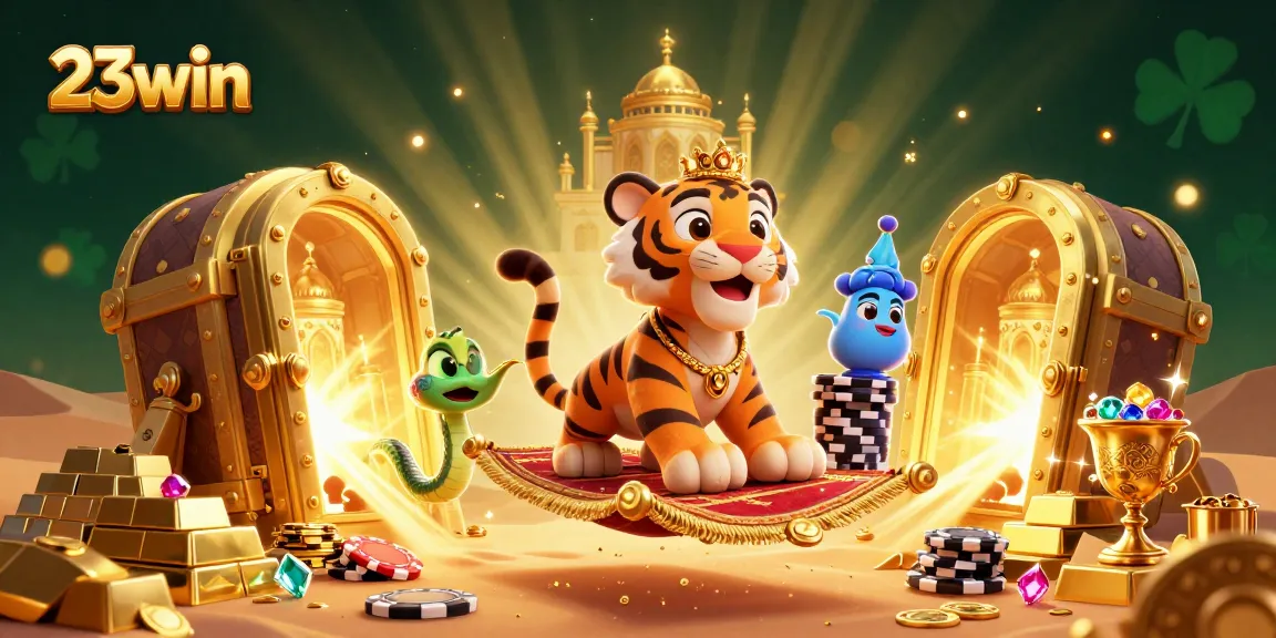 Experience thrilling gameplay with 23win as the genie snake companion and tiger sultan showcase their treasure-filled adventure.
