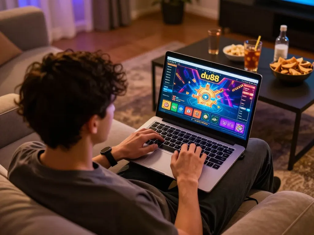 du88 online gaming session featuring a competitive player engaging with casino games on a laptop