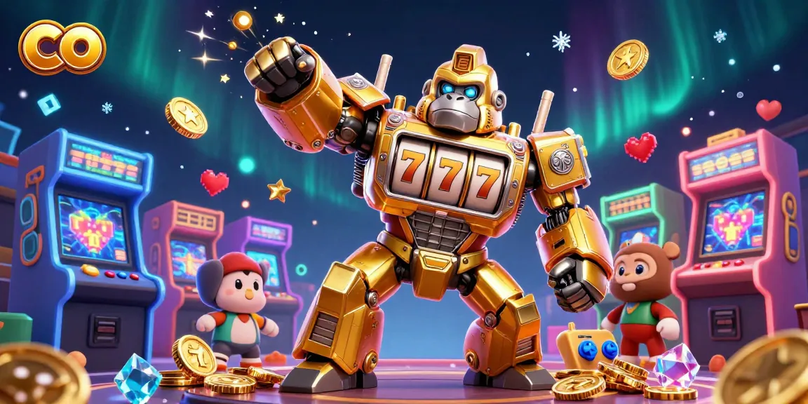 Engage with co's vibrant 3D casino illustration showcasing a dynamic gorilla mech and gaming elements.