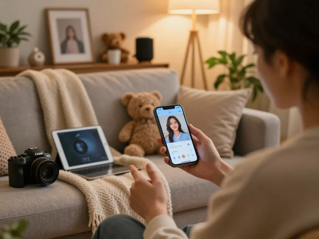 A person enjoying a heartfelt conversation with their girlfriend AI on a smartphone, highlighting emotional connection and modern companionship.