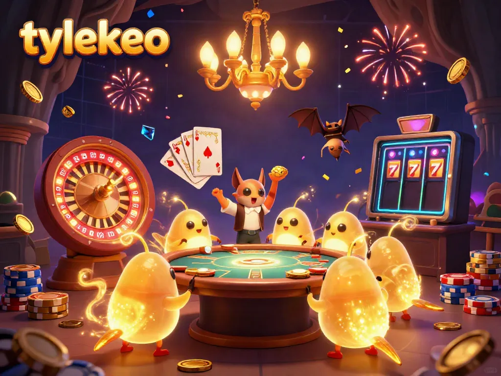 Experience the excitement of gambling with tylekeo's glowing cave casino scene, showcasing vibrant game elements.