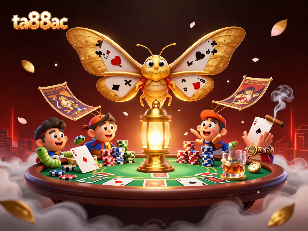 ta88ac poker scene with a majestic moth, vibrant casino elements to enhance gameplay