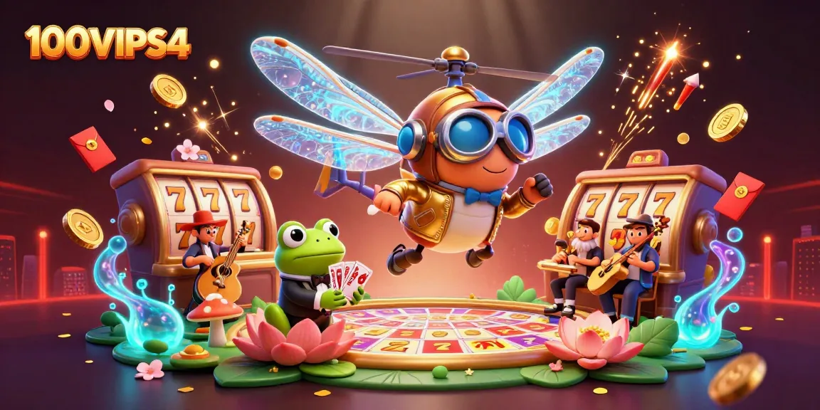 Spin the reels and win with 100VIPS4 at this vibrant lily pad casino!