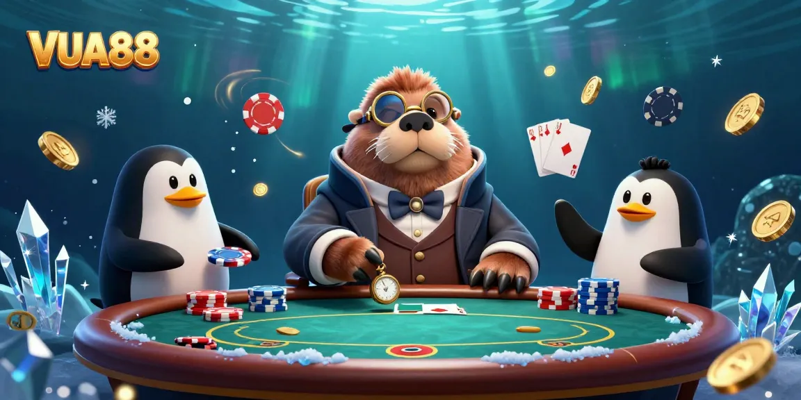 Join VUA88 for thrilling underwater poker action with lively characters and dynamic visuals.