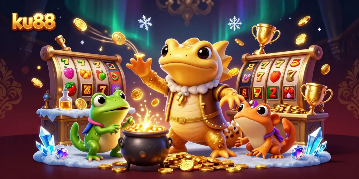 ku88 casino scene showcases a golden salamander alchemist transforming metals into coins amidst thrilling slots.