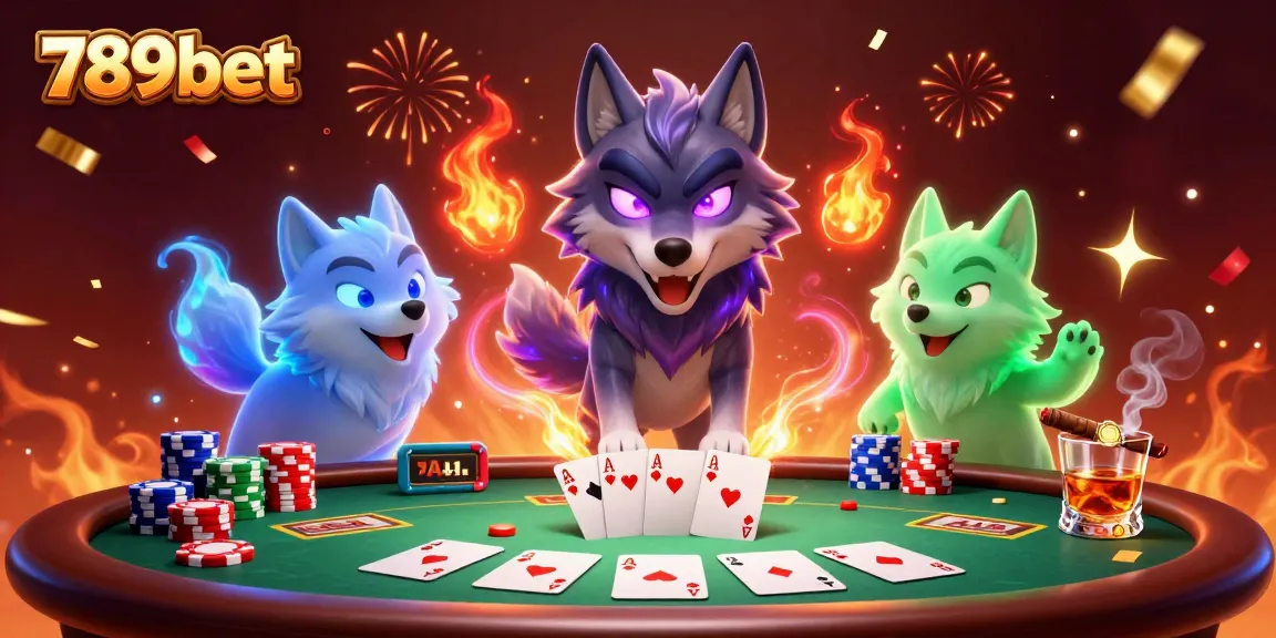 Experience thrilling poker action with 789bet's shadow wolves in a vibrant casino scene.