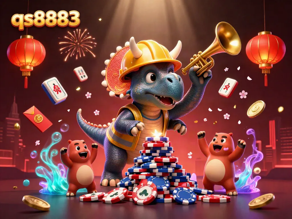 Engage in the excitement of qs8883 with a lively 3D casino scene celebrating winning moments.
