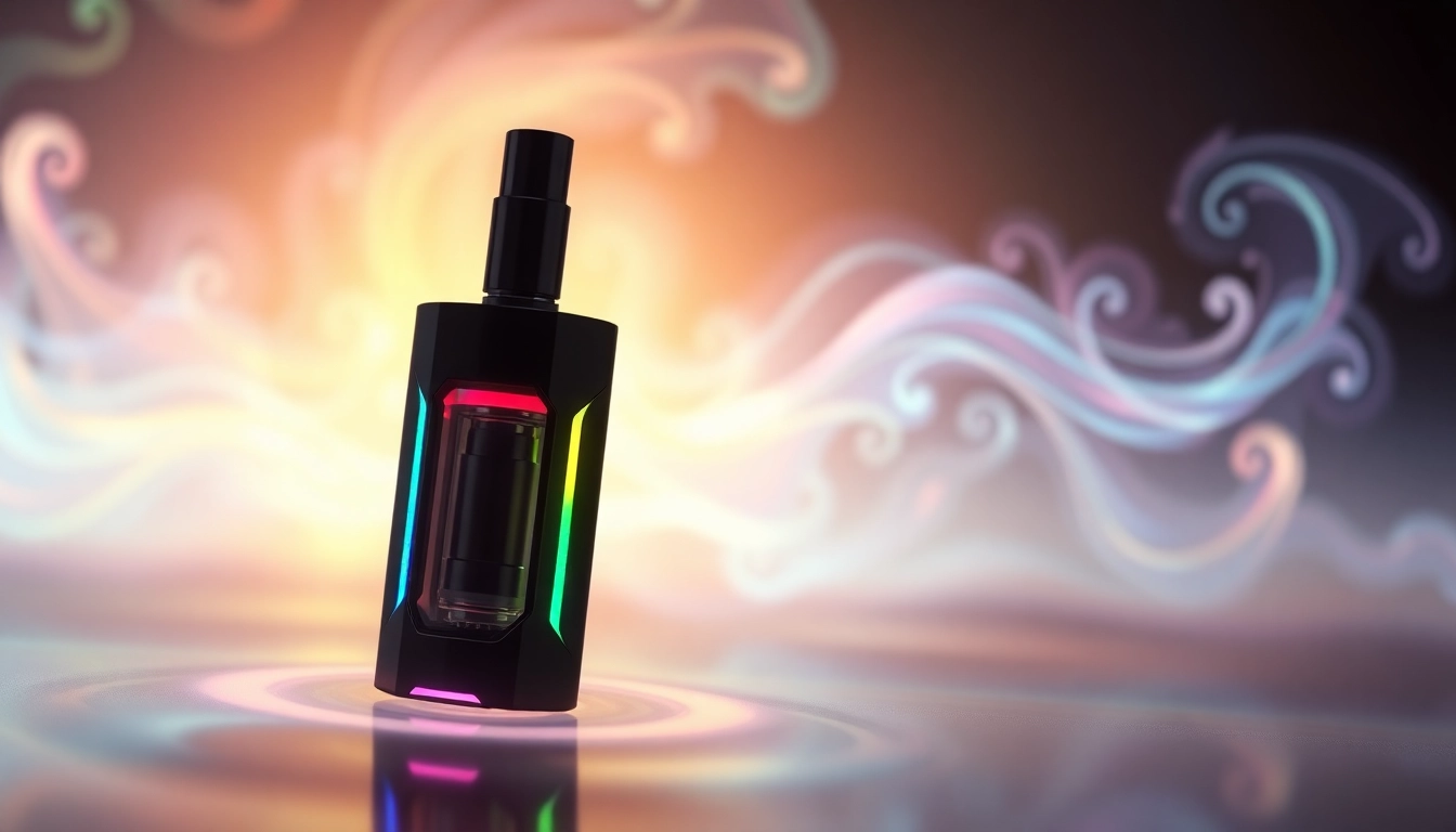 Buy DMT online with a modern, vibrant DMT vape cartridge on a glowing background.