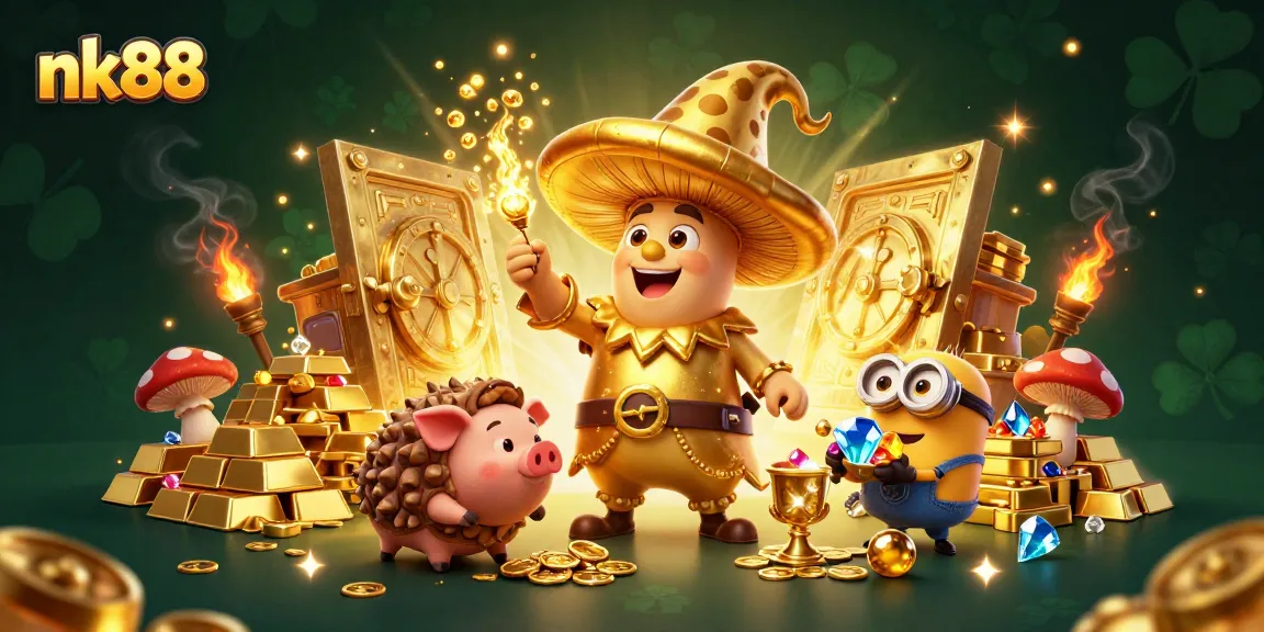Join nk88 in this thrilling treasure hunt featuring magical characters and lavish casino elements.