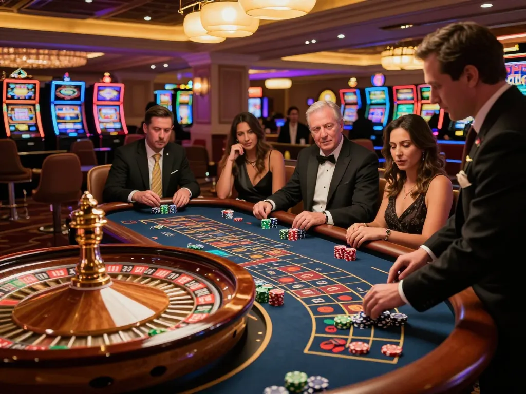 Experience the thrill of gk88 roulette gameplay with players eagerly placing bets at a luxurious casino table
