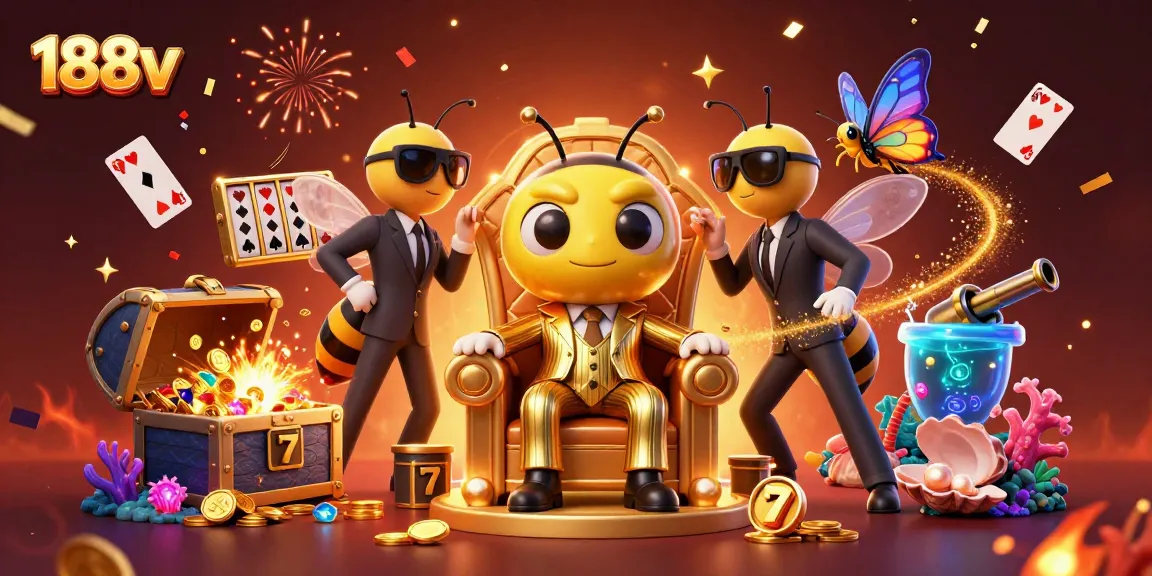 Experience the exciting world of 188v casino with a vibrant 3D illustration of a mob boss bee and gaming elements.