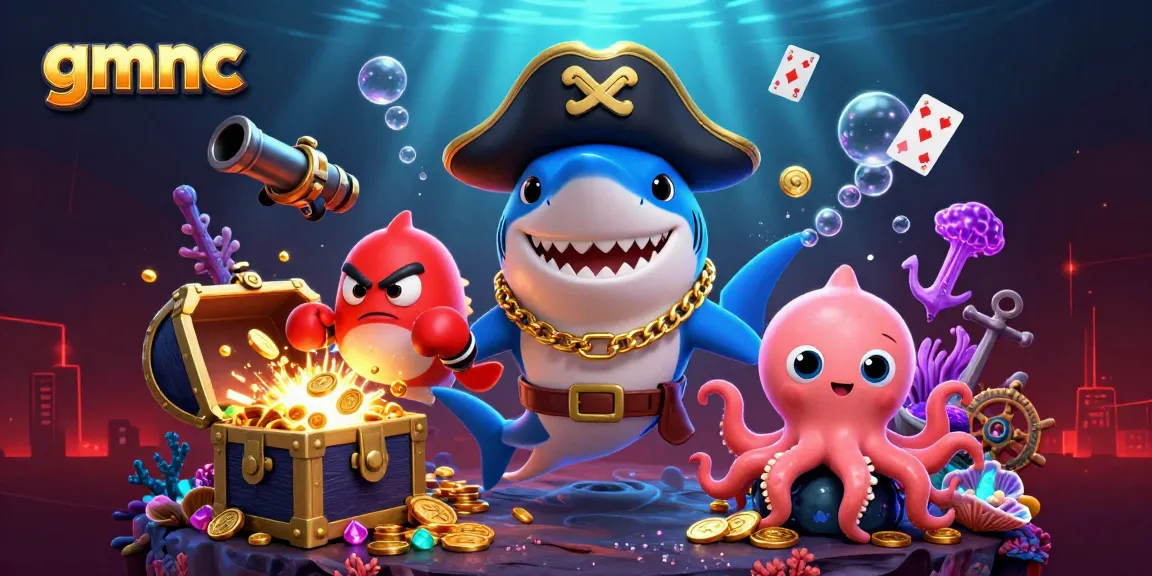 Win big with gmnc at this exciting underwater treasure-filled casino adventure scene.