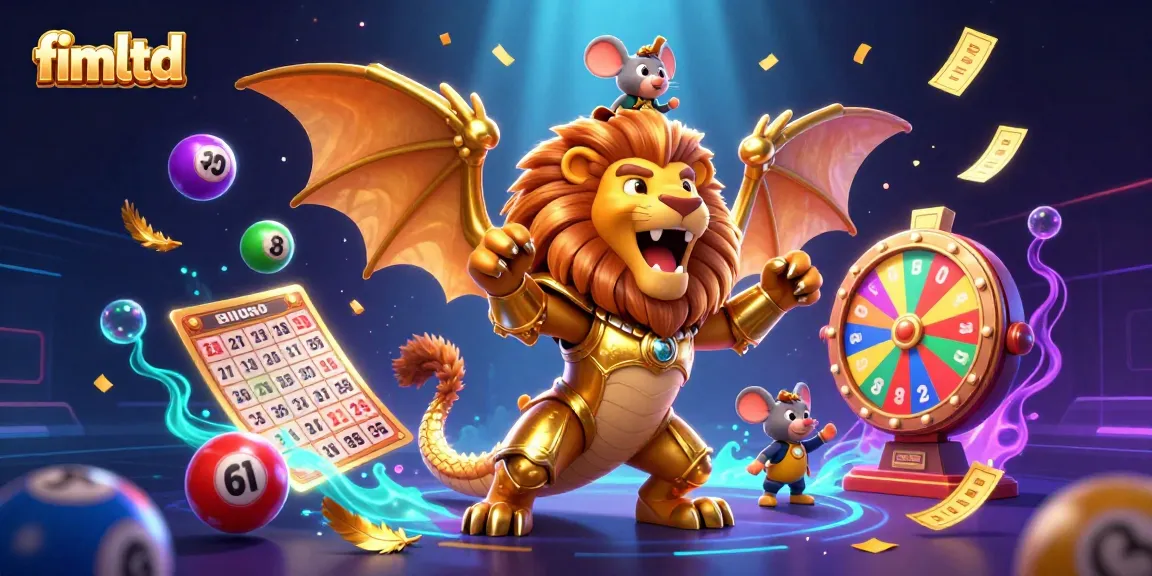 Play exciting games at fimltd with a dynamic scene featuring vibrant casino elements and a heroic chimera.