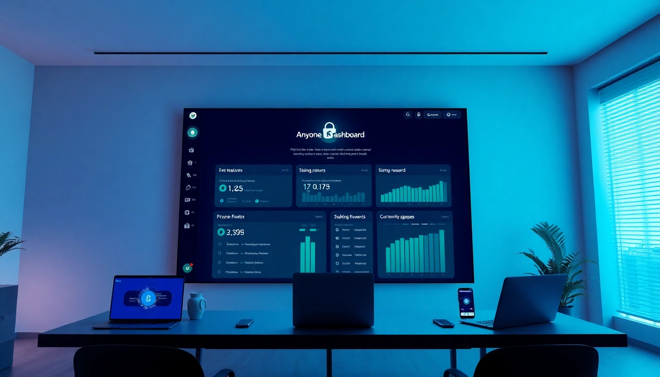 Anyone Dashboard interface showcasing privacy features and staking rewards in a modern workspace.