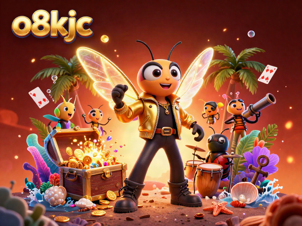 Watch o8kjc's buzzing rock star in a vibrant 3D casino scene filled with treasures and excitement.