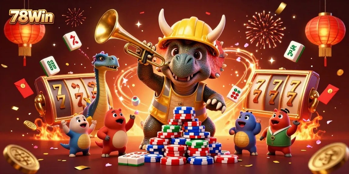 Join the excitement with 78Win at a festive 3D casino scene filled with vibrant colors and celebration.