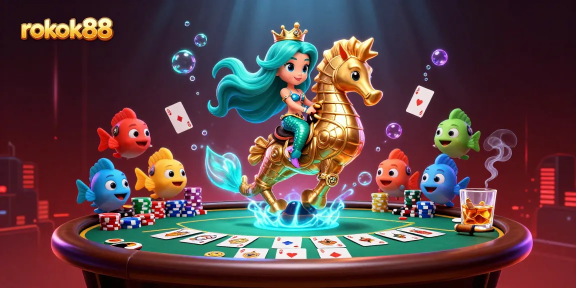 Experience thrilling gameplay at rokok88 with a vibrant scene of mermaid and poker elements.