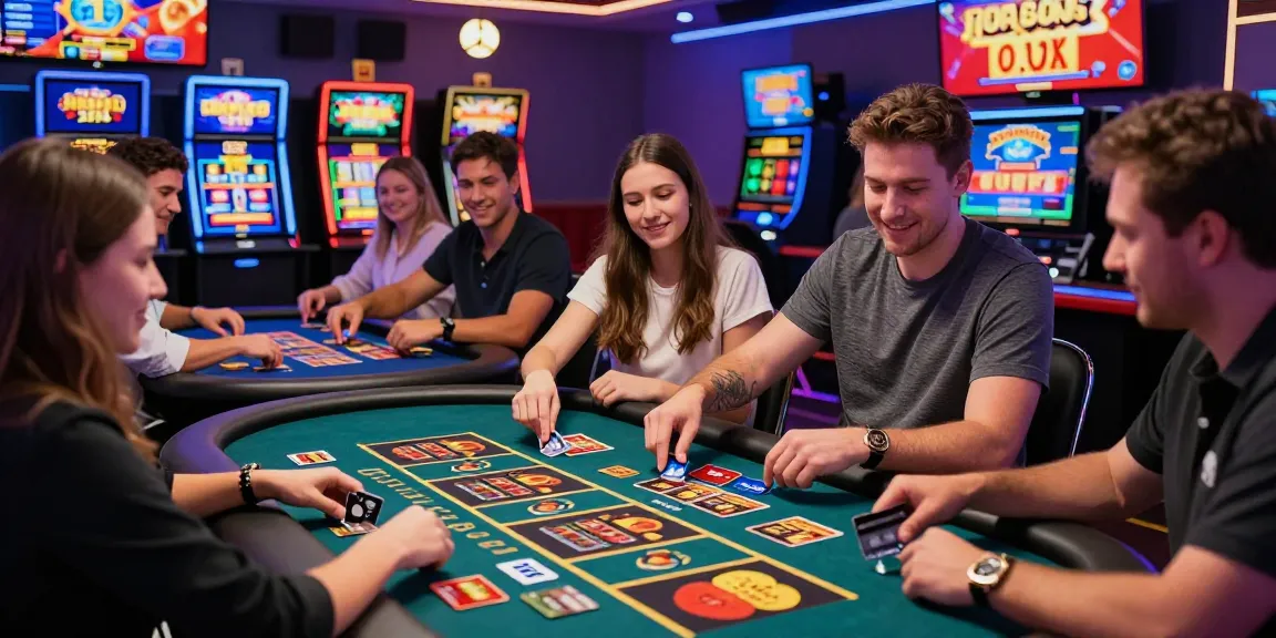 Exciting scene from bhma.org.uk showcasing players enjoying credit card casino games with Visa and Mastercard, vibrant atmosphere.