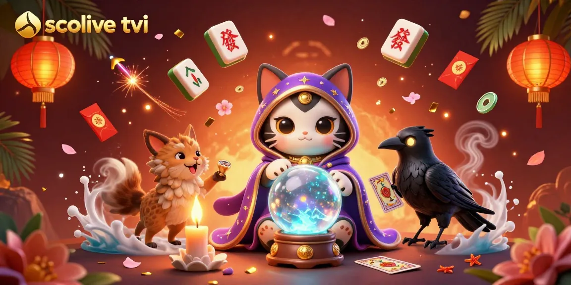 Socolive tivi showcases a vibrant 3D scene with mystical characters and gambling elements, blending fortune and excitement.