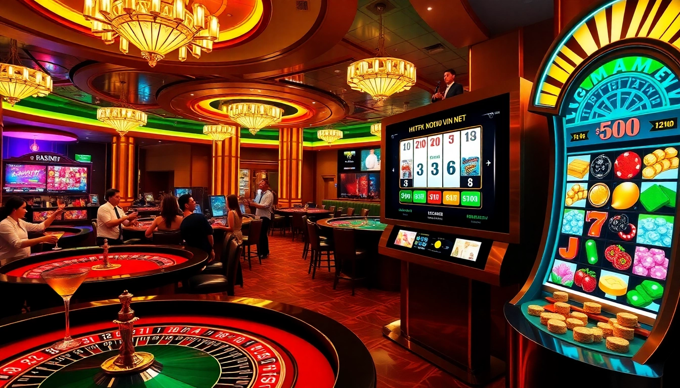 Nohu90vn.net showcases a vibrant casino atmosphere with thrilling games and celebrating players.
