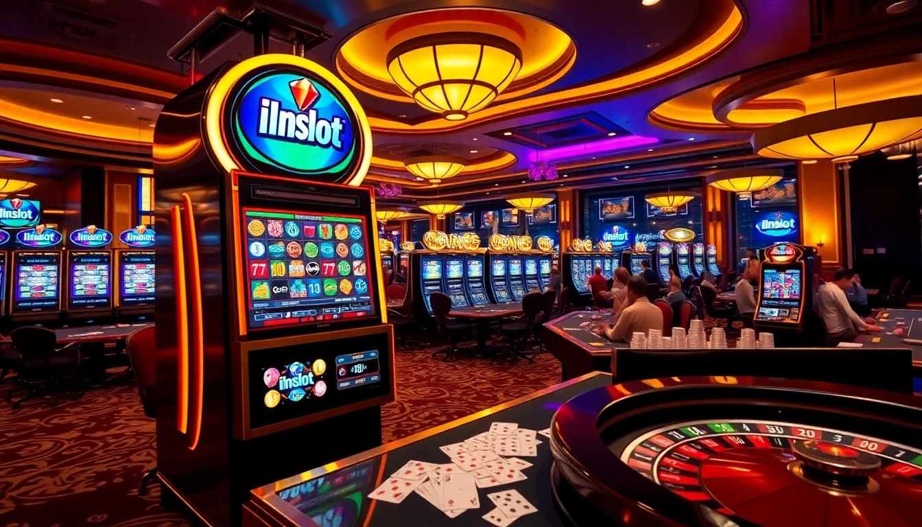 Experience the thrill of gaming with idnslot on vibrant slot machines in a luxurious casino setting.