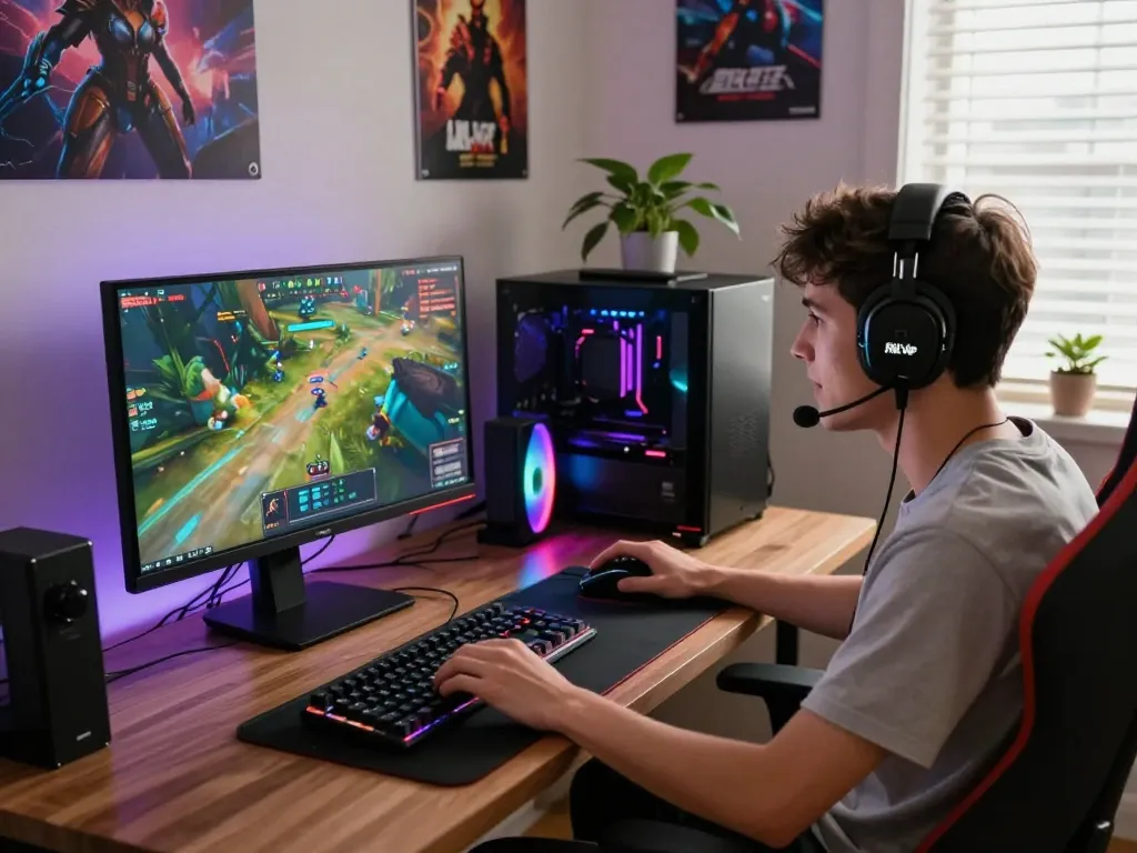 Engaging player immersing in Rik Vip online gaming experience with vibrant graphics and gaming gear.