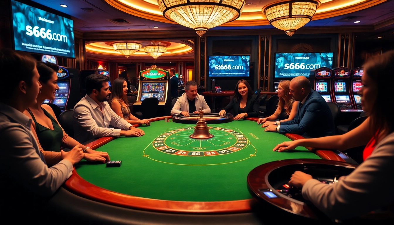 Experience the thrill of gaming at s666.com with players at an elegant poker table.
