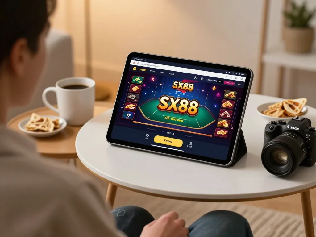 SX88 user engaging with live dealer game on tablet, showcasing online gaming comfort