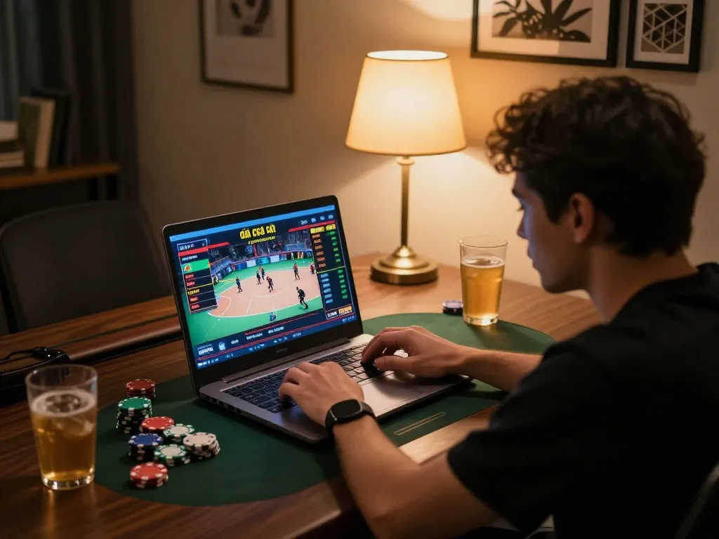 Engaged user placing bets on đá gà cựa sắt through an online platform, showcasing excitement and strategy