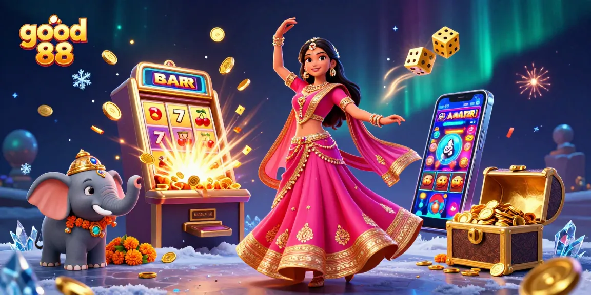 Experience the thrilling world of good 88 with an energetic slot machine jackpot explosion and festive elements.
