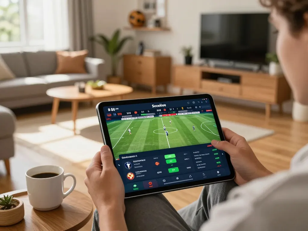 Socolive user placing live sports bets on an online app from a cozy home setup