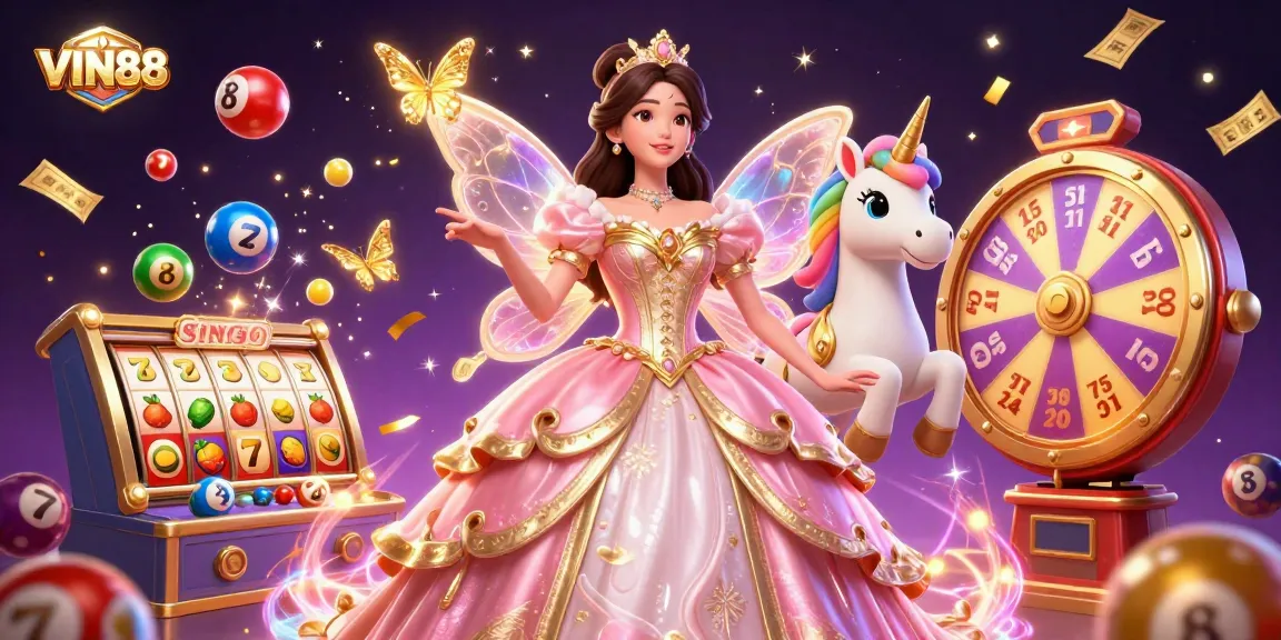 Engage with VIN88 in an enchanting scene filled with vibrant gambling elements and magical energy.
