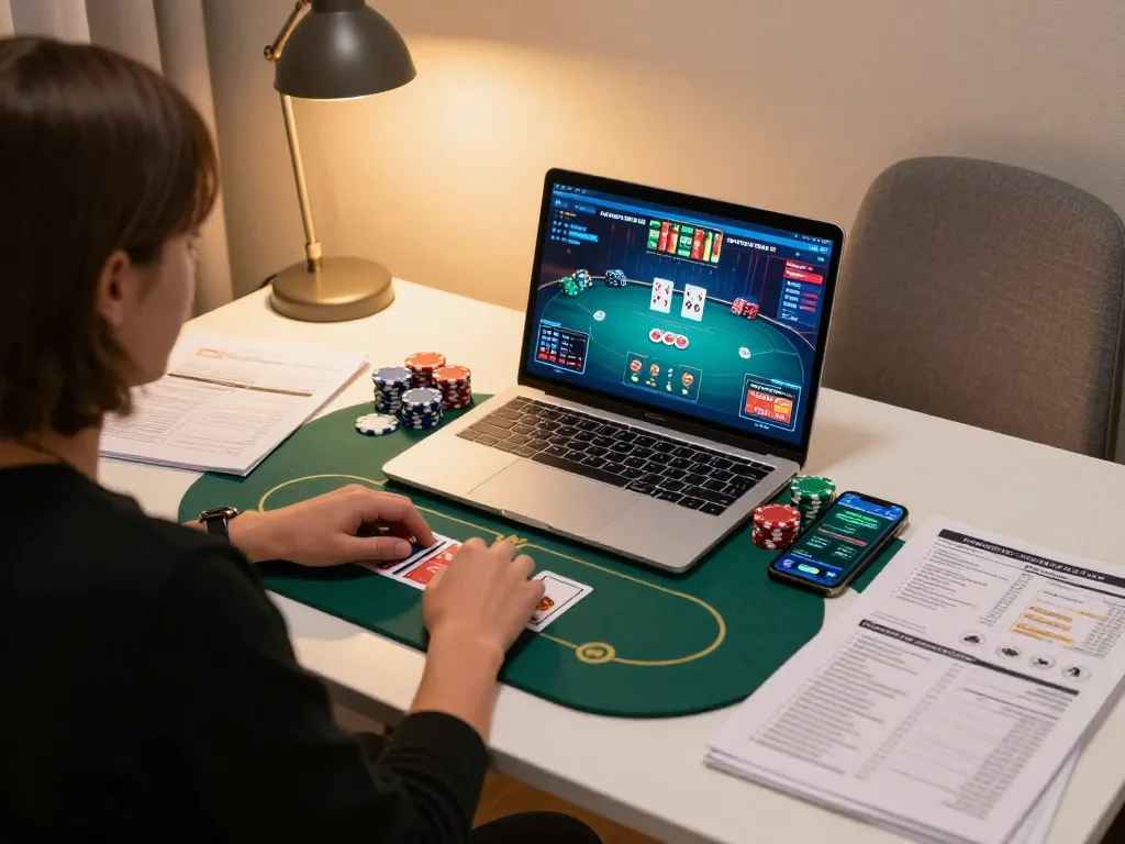 Player analyzing poker hands on net88, focusing on strategy and competitive gameplay.