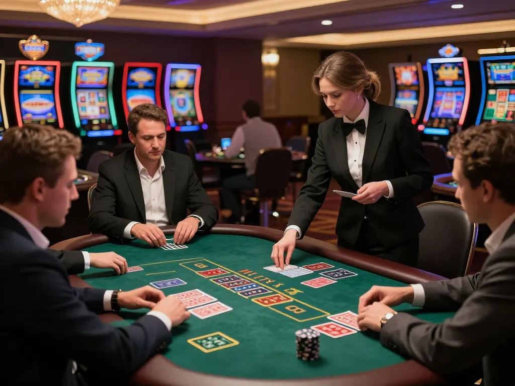 Players analyze their cards at the DA88 blackjack table, showcasing intense focus and strategy
