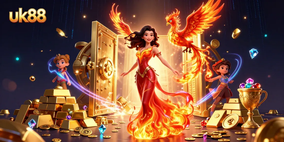 Experience thrilling gambling with uk88's stunning 3D phoenix and treasures!