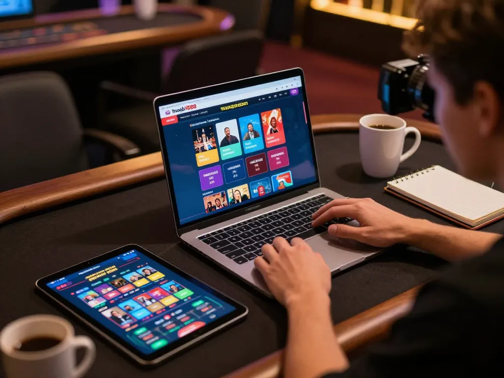 Engaging in strategic gaming at trang chủ HD88 with laptop, tablet, and cozy atmosphere