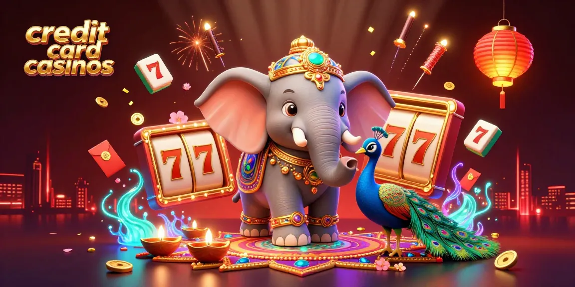 Experience the excitement of credit card casinos with dazzling slot reels and vibrant characters.