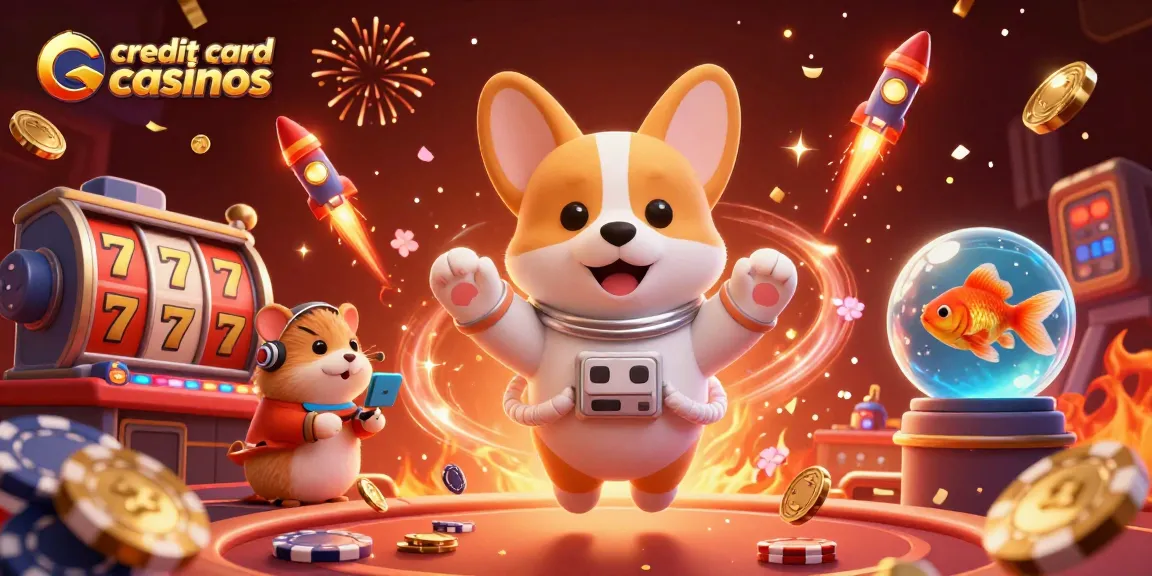 Experience thrilling action at credit card casinos with 3D cartoon astronaut corgi in a dynamic casino scene