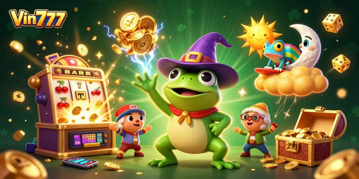 Vin777 rewards players with thrilling casino adventures amid golden coins and vibrant characters.