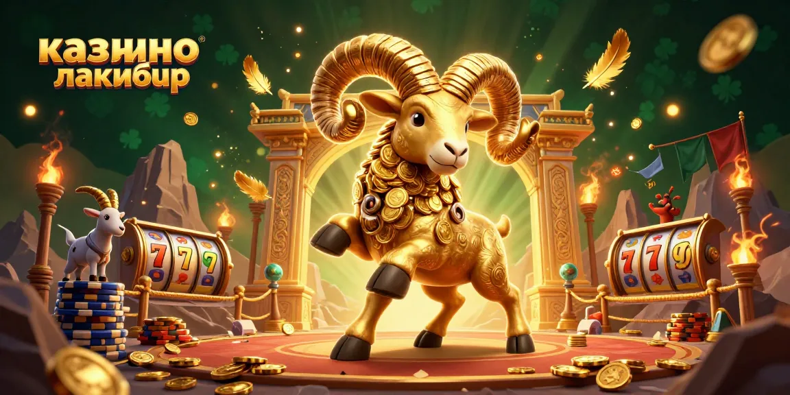 Engage in thrilling spins at казино лакибир featuring a golden ram charging amidst vibrant slot elements.