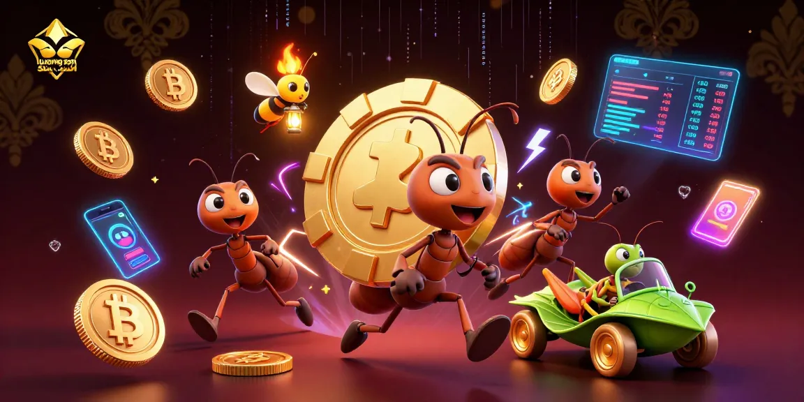 Ants in a heist carrying a large poker chip symbolize winning strategies at luong son casino.